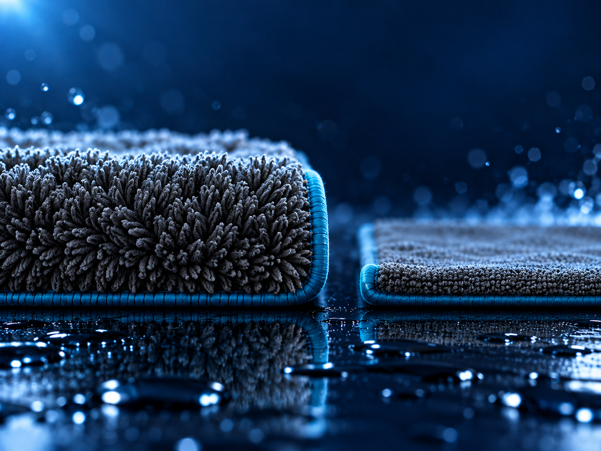 Comparaison d'épaisseur vue de profil : boucles torsadées OZOVIO face à une microfibre plate