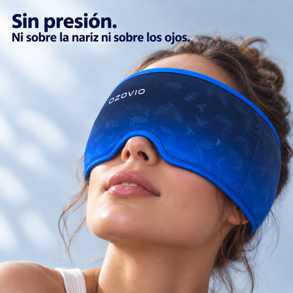Gros plan du visage avec le masque OZOVIO : l'échancrure nasale évite toute pression sur le nez et sur les yeux